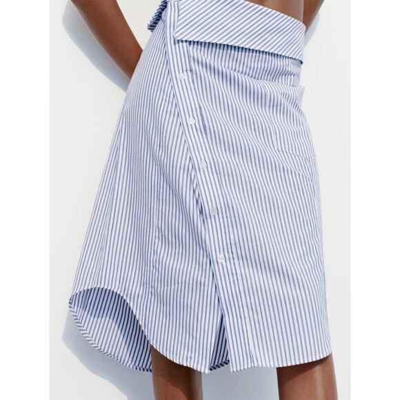 ZARA WOMAN SUMMER ASYMMETRICAL BLUE WHITE STRIPED 3067/406 2024 MIDI SKIRT Sz M - Picture 2 of 12
